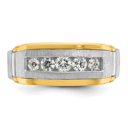 14K Bicolor-Gold Herren-Ring poliert und satiniert mit 0,5K Diamanten