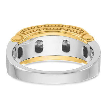 14K Bicolor-Gold Herren-Ring poliert und satiniert mit 0,5K Diamanten