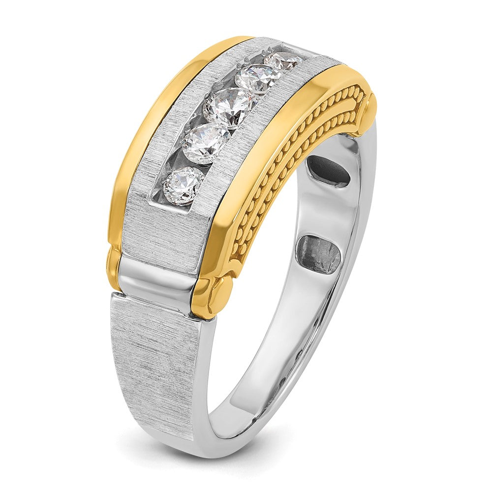 14K Bicolor-Gold Herren-Ring poliert und satiniert mit 0,5K Diamanten
