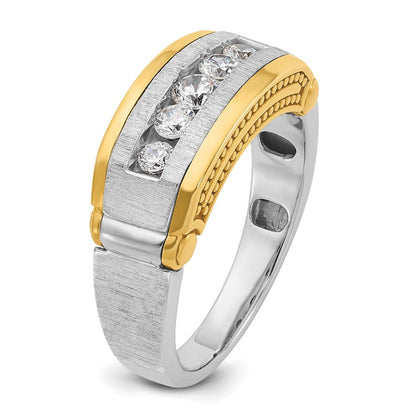14K Bicolor-Gold Herren-Ring poliert und satiniert mit 0,5K Diamanten