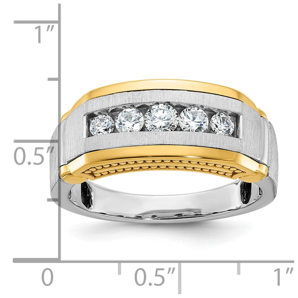 14K Bicolor-Gold Herren-Ring poliert und satiniert mit 0,5K Diamanten