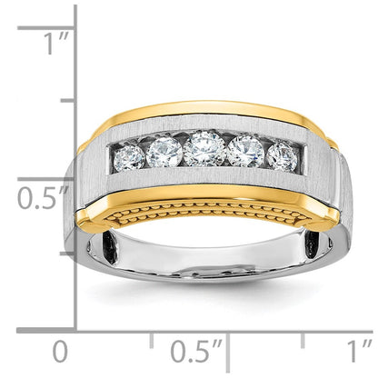 14K Bicolor-Gold Herren-Ring poliert und satiniert mit 0,5K Diamanten
