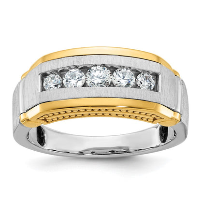 14K Bicolor-Gold Herren-Ring poliert und satiniert mit 0,5K Diamanten