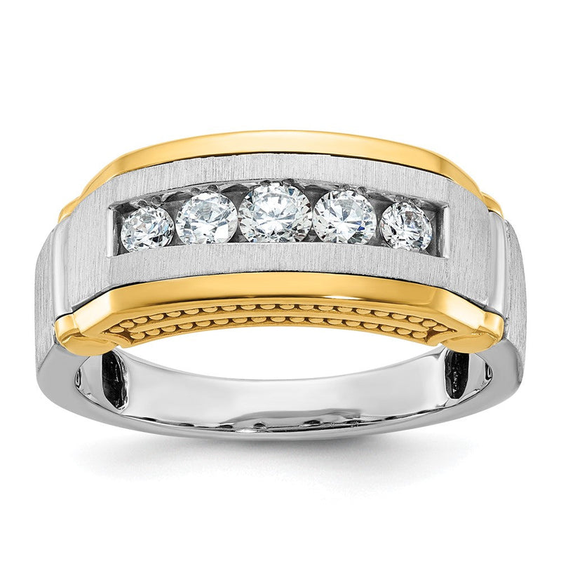 14K Bicolor-Gold Herren-Ring poliert und satiniert mit 0,5K Diamanten