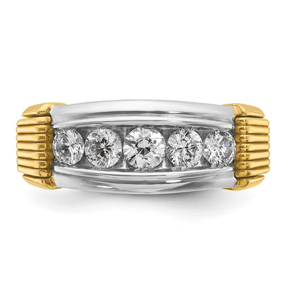 14K Bicolor Gold Herren-Diamantring mit 1K Diamanten, komplett besetzt