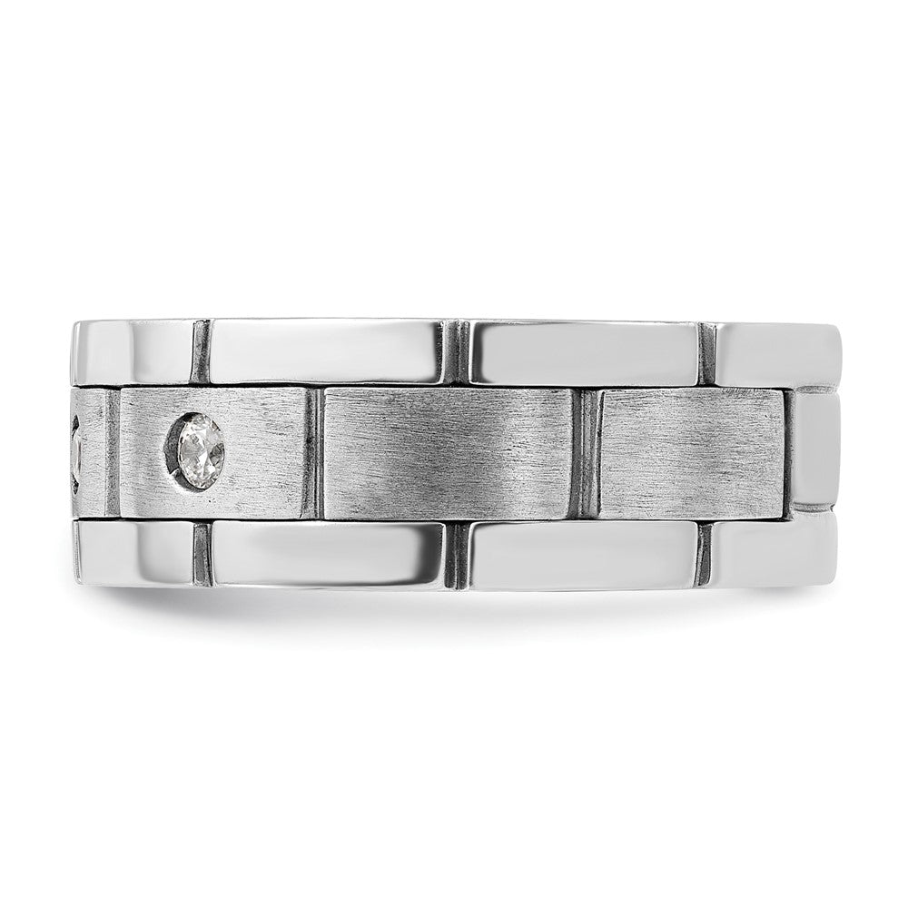 14K Weißgold Herren-Dreisteinring mit 0,17 ct. Laborgewachsenem Diamant VS/SI+ G+, poliert, satiniert und gerillt