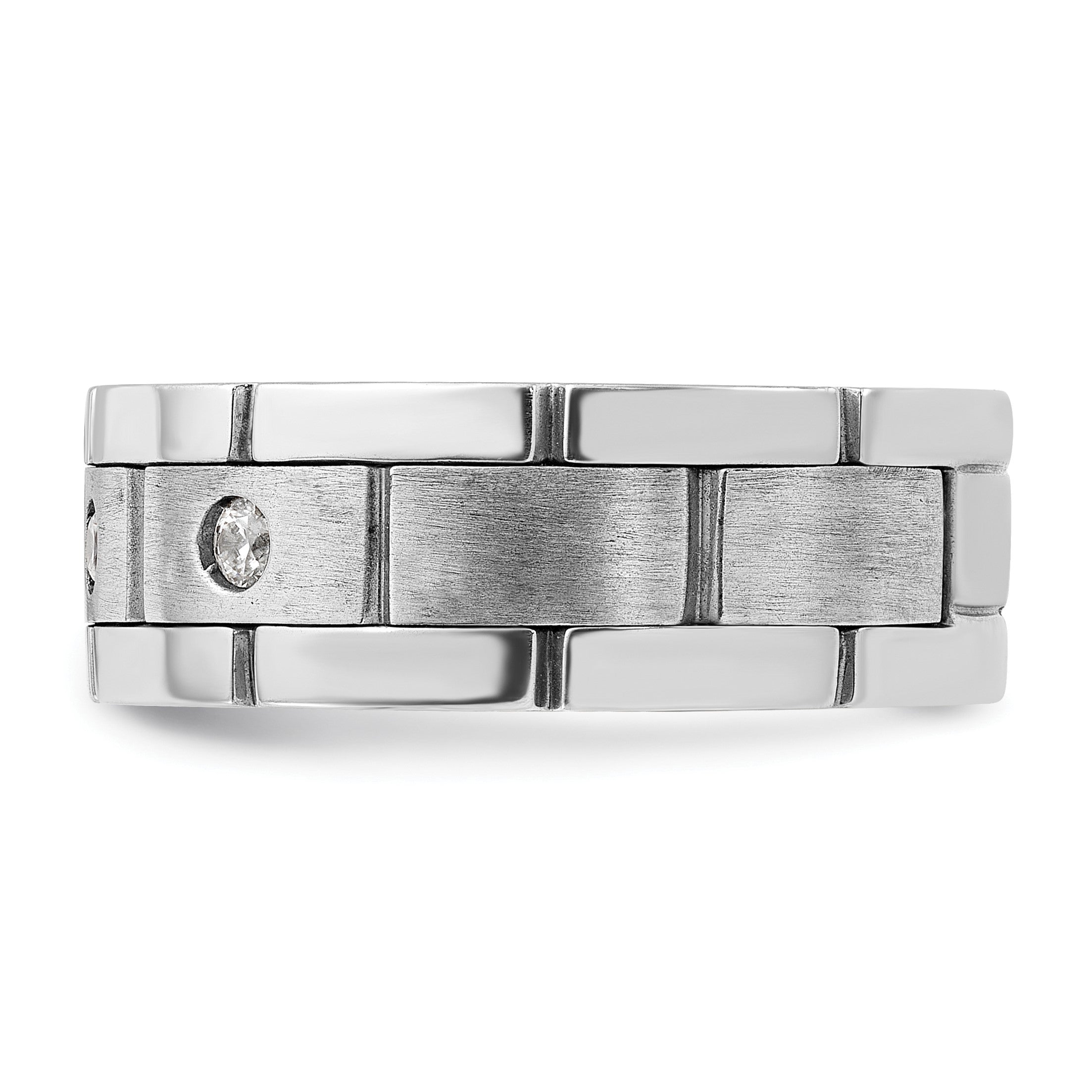 14K Weißgold Herren Ring, poliert und satiniert, 0,17K Diamant, komplett