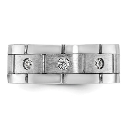 14K Weißgold Herren-Dreisteinring mit 0,17 ct. Laborgewachsenem Diamant VS/SI+ G+, poliert, satiniert und gerillt