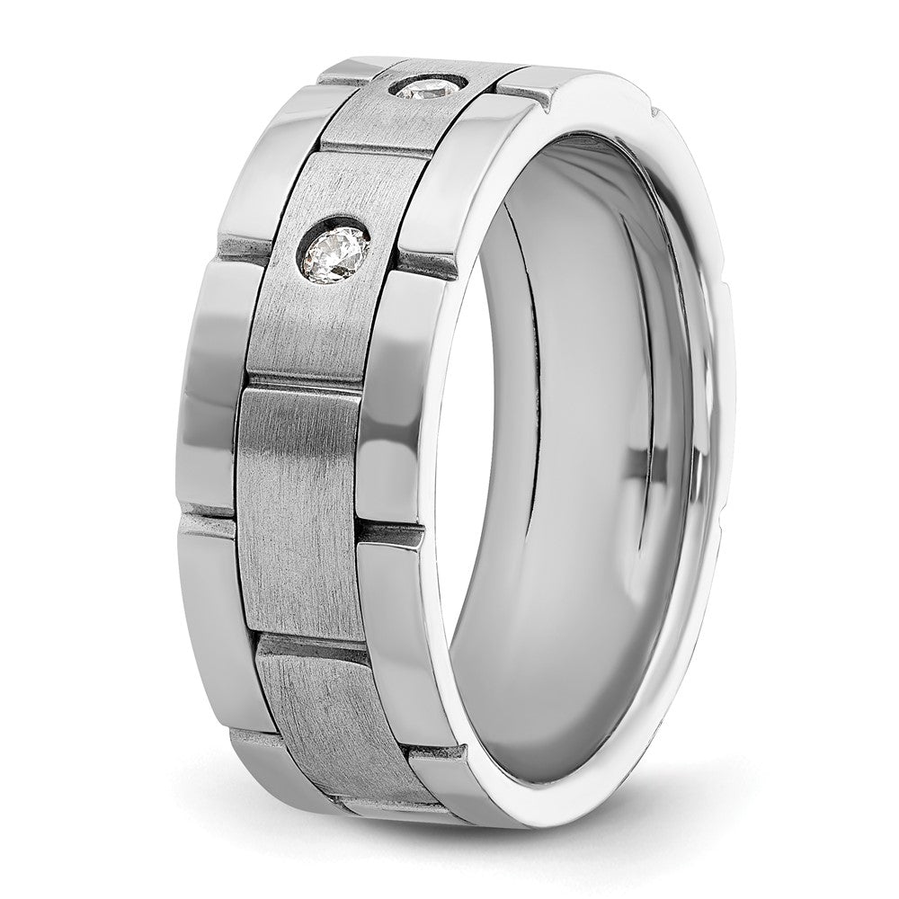 14K Weißgold Herren Ring, poliert und satiniert, 0,17K Diamant, komplett