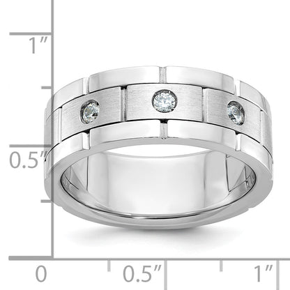 14K Weißgold Herren Ring, poliert und satiniert, 0,17K Diamant, komplett