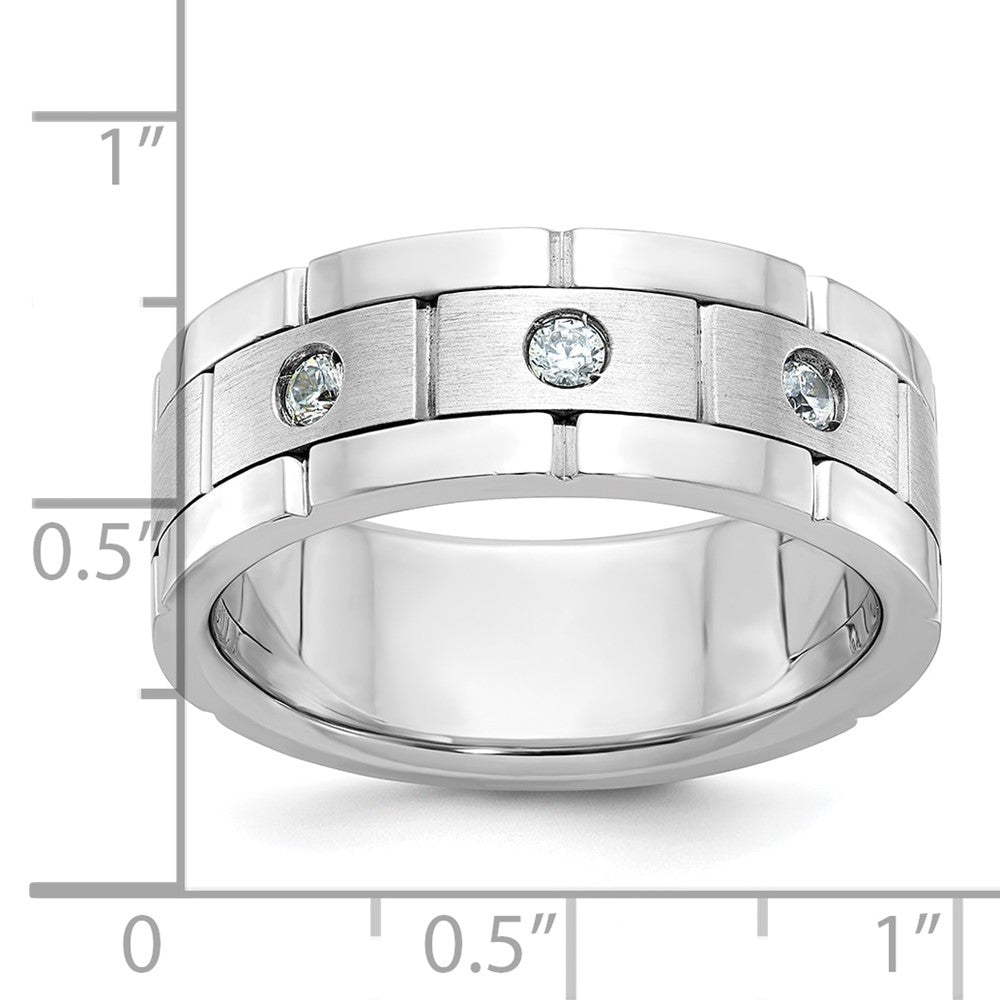 14K Weißgold Herren Ring, poliert und satiniert, 0,17K Diamant, komplett