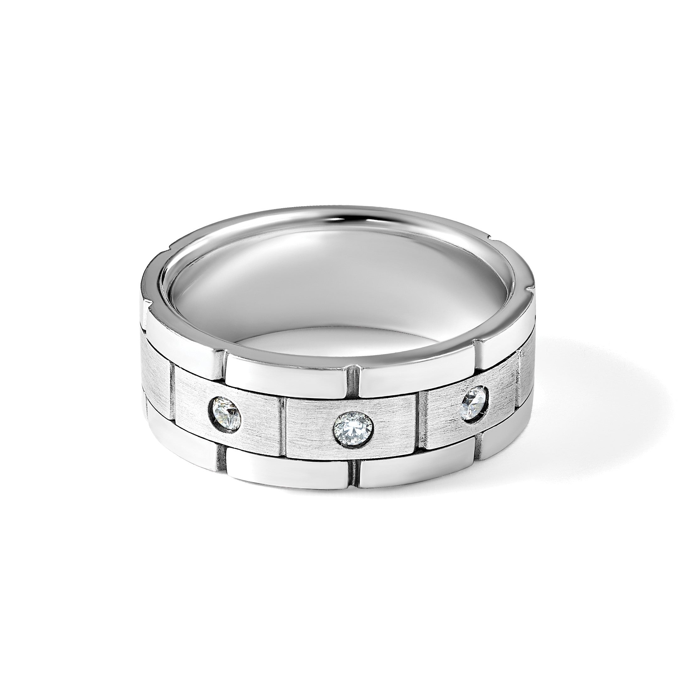 14K Weißgold Herren Ring, poliert und satiniert, 0,17K Diamant, komplett