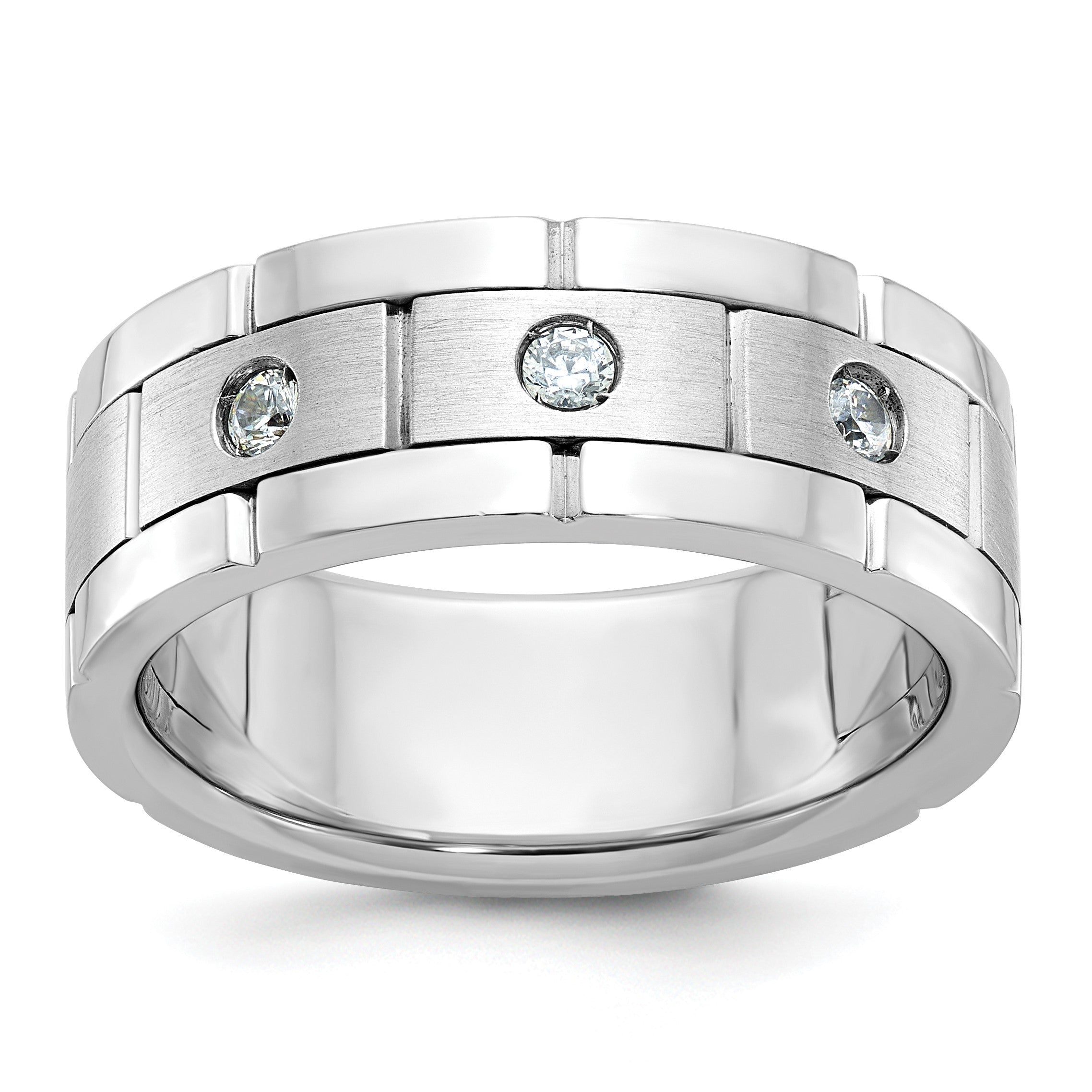 14K Weißgold Herren Ring, poliert und satiniert, 0,17K Diamant, komplett