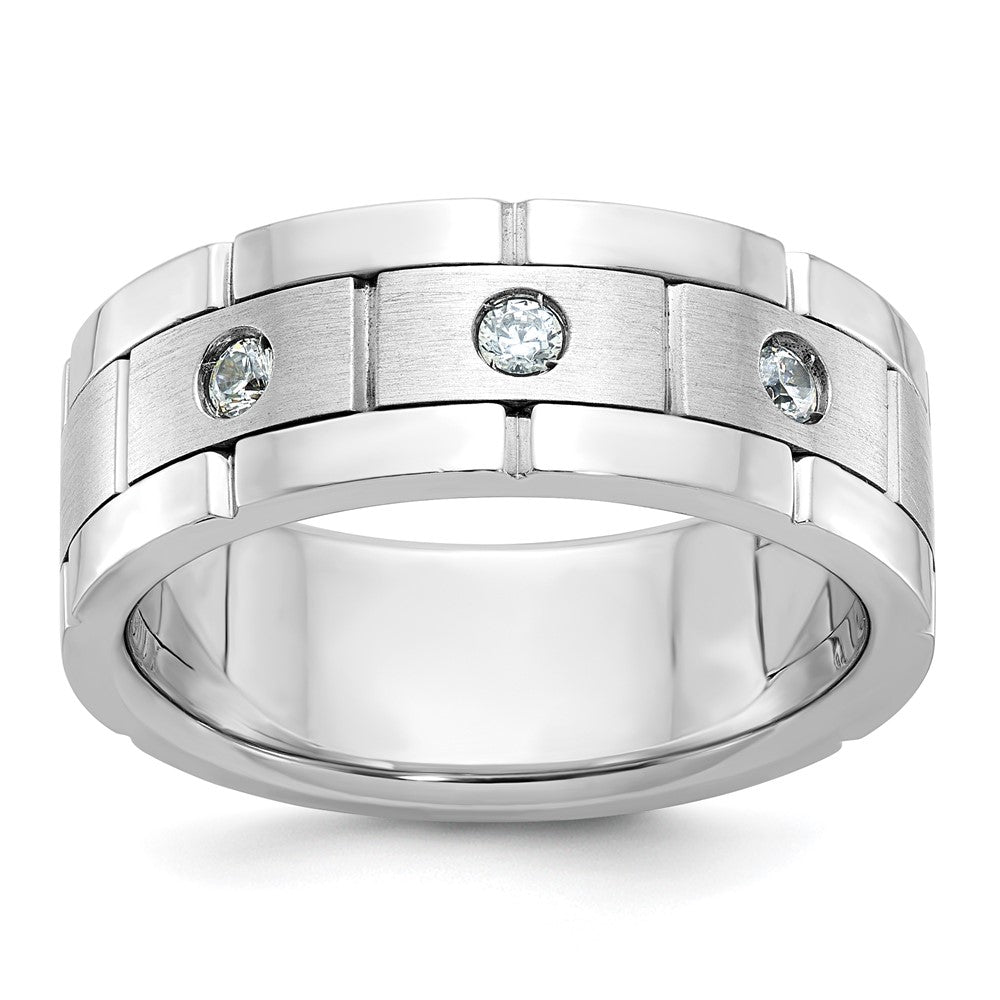 14K Weißgold Herren Ring, poliert und satiniert, 0,17K Diamant, komplett