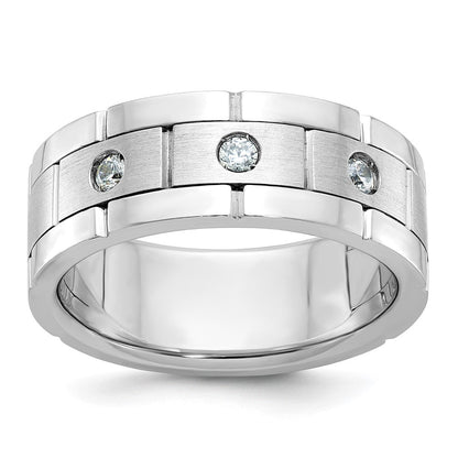 14K Weißgold Herren Ring, poliert und satiniert, 0,17K Diamant, komplett