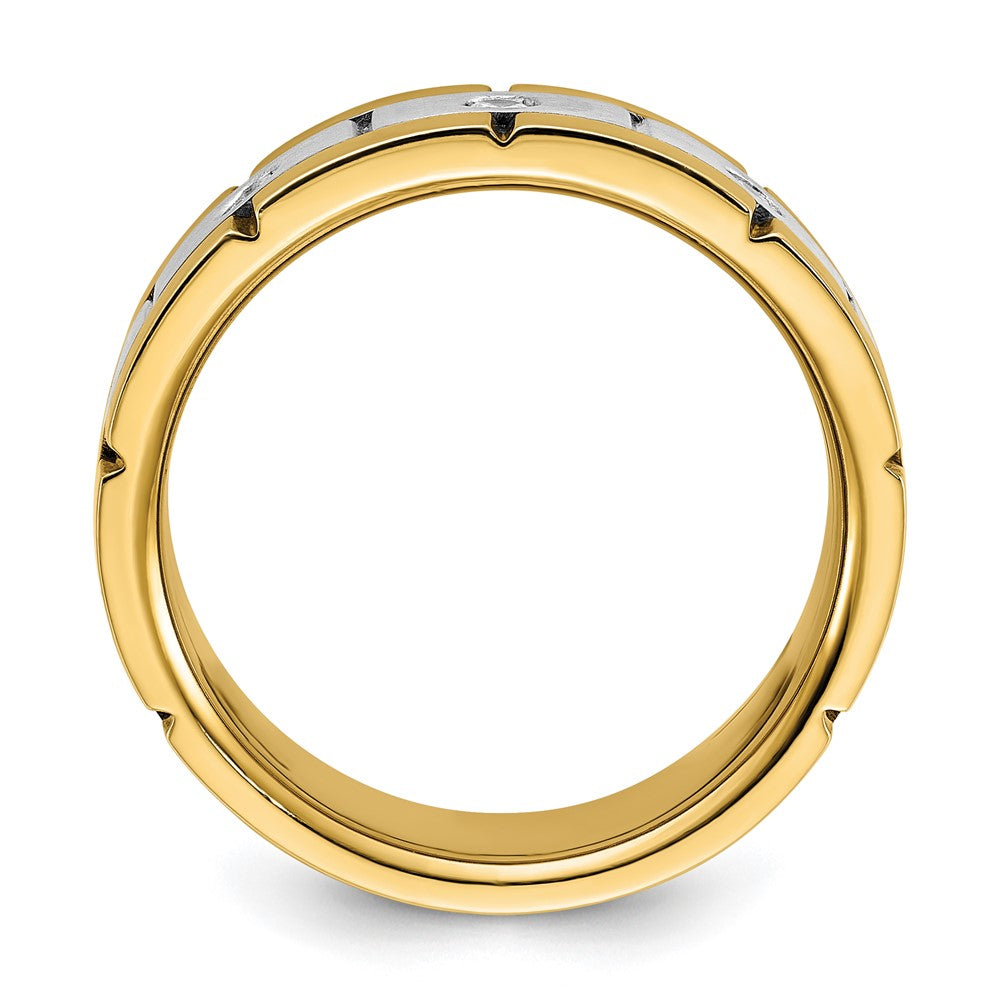 14K Bicolor Herrenring, poliert und satiniert, mit 0,17 ct. Diamant, komplett besetzt