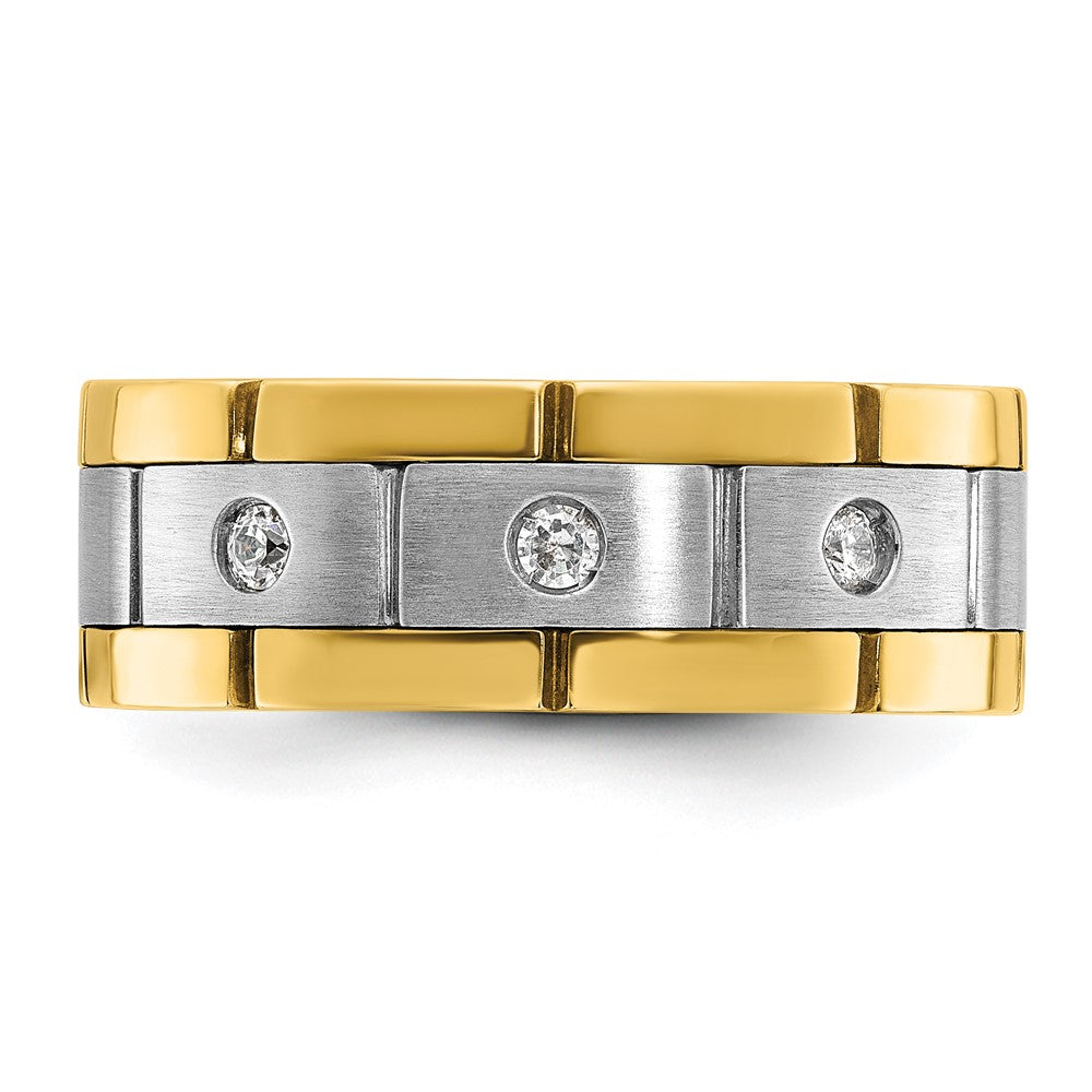 14K Bicolor Herrenring, poliert und satiniert, mit 0,17 ct. Diamant, komplett besetzt
