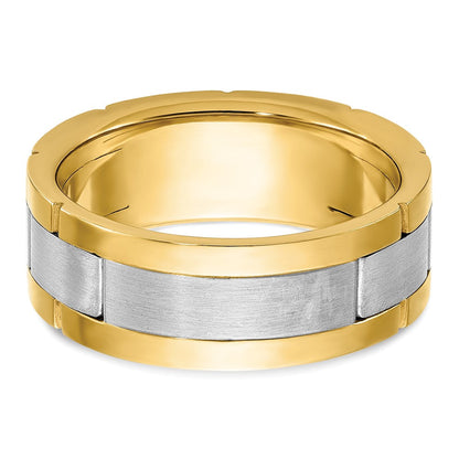 14K Bicolor Herrenring, poliert und satiniert, mit 0,17 ct. Diamant, komplett besetzt