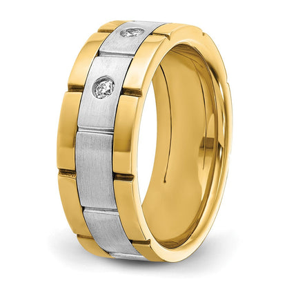 14K Bicolor Herrenring, poliert und satiniert, mit 0,17 ct. Diamant, komplett besetzt