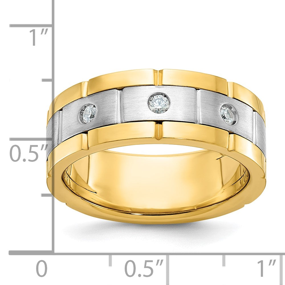 14K Bicolor Herrenring, poliert und satiniert, mit 0,17 ct. Diamant, komplett besetzt