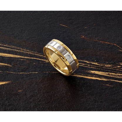 14K Bicolor Ring mit 0,17 ct. Labor-gezüchteten Diamanten VS/SI+ G+ im Drei-Steine-Design für Herren