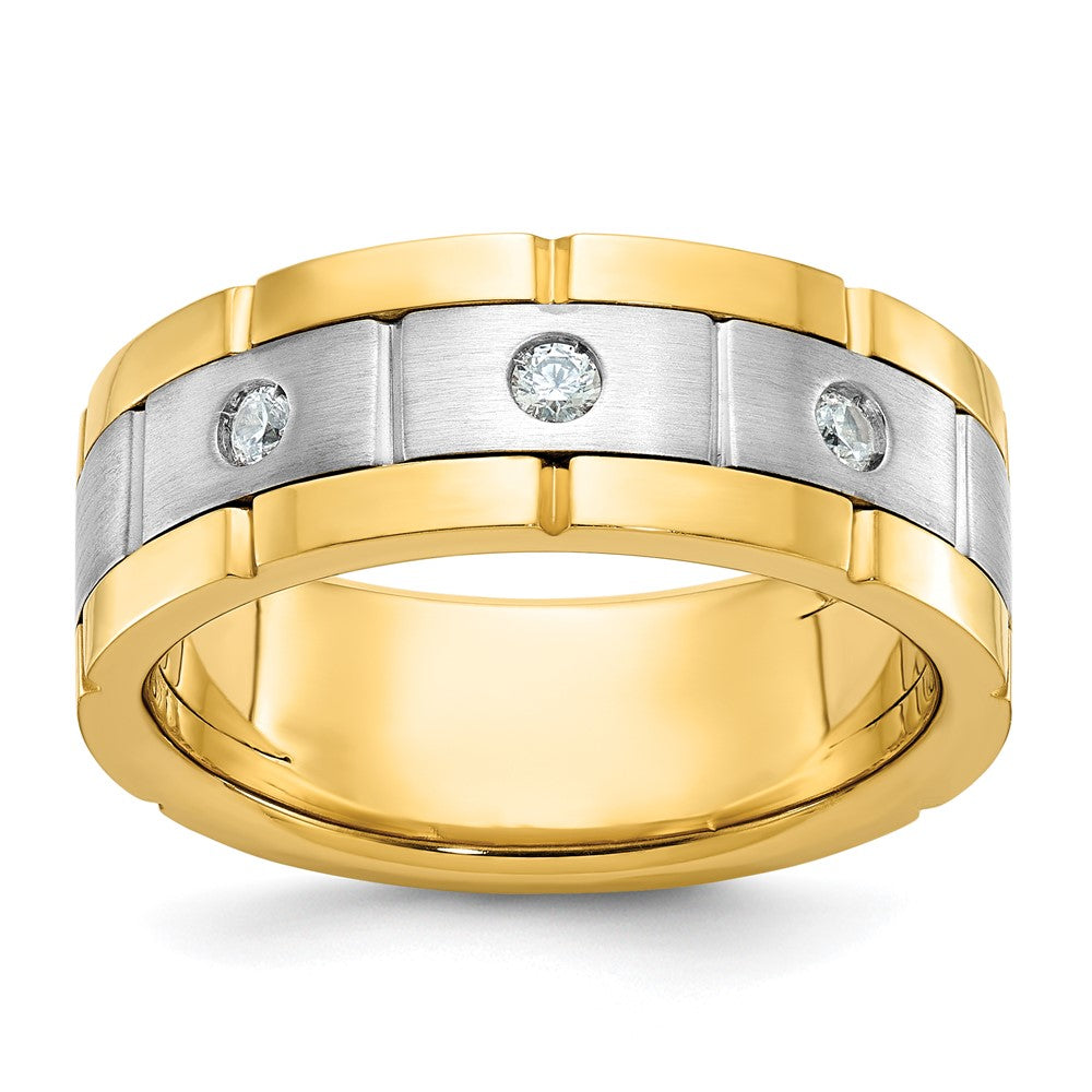 14K Bicolor Herrenring, poliert und satiniert, mit 0,17 ct. Diamant, komplett besetzt