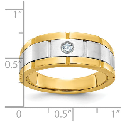 10K Bicolor Ibgoodman Herren Poliert Satiniert und Gerillt 1/10 Karat A Qualität Diamant Ring