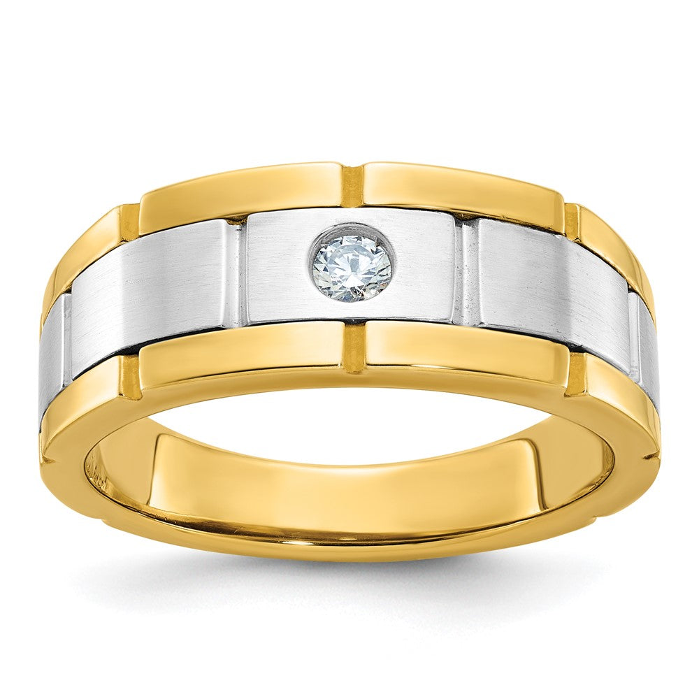 10K Bicolor Ibgoodman Herren Poliert Satiniert und Gerillt 1/10 Karat A Qualität Diamant Ring