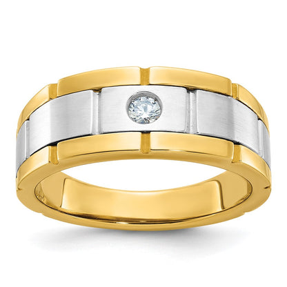 10K Bicolor Ibgoodman Herren Poliert Satiniert und Gerillt 1/10 Karat A Qualität Diamant Ring