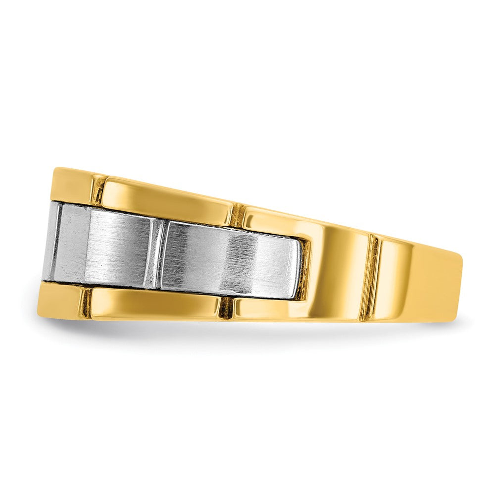 14K Bicolor-Gold Herren-Ring, poliert und satiniert, mit 0,10K Diamant, komplett besetzt