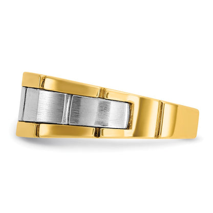 14K Bicolor-Gold Herren-Ring, poliert und satiniert, mit 0,10K Diamant, komplett besetzt