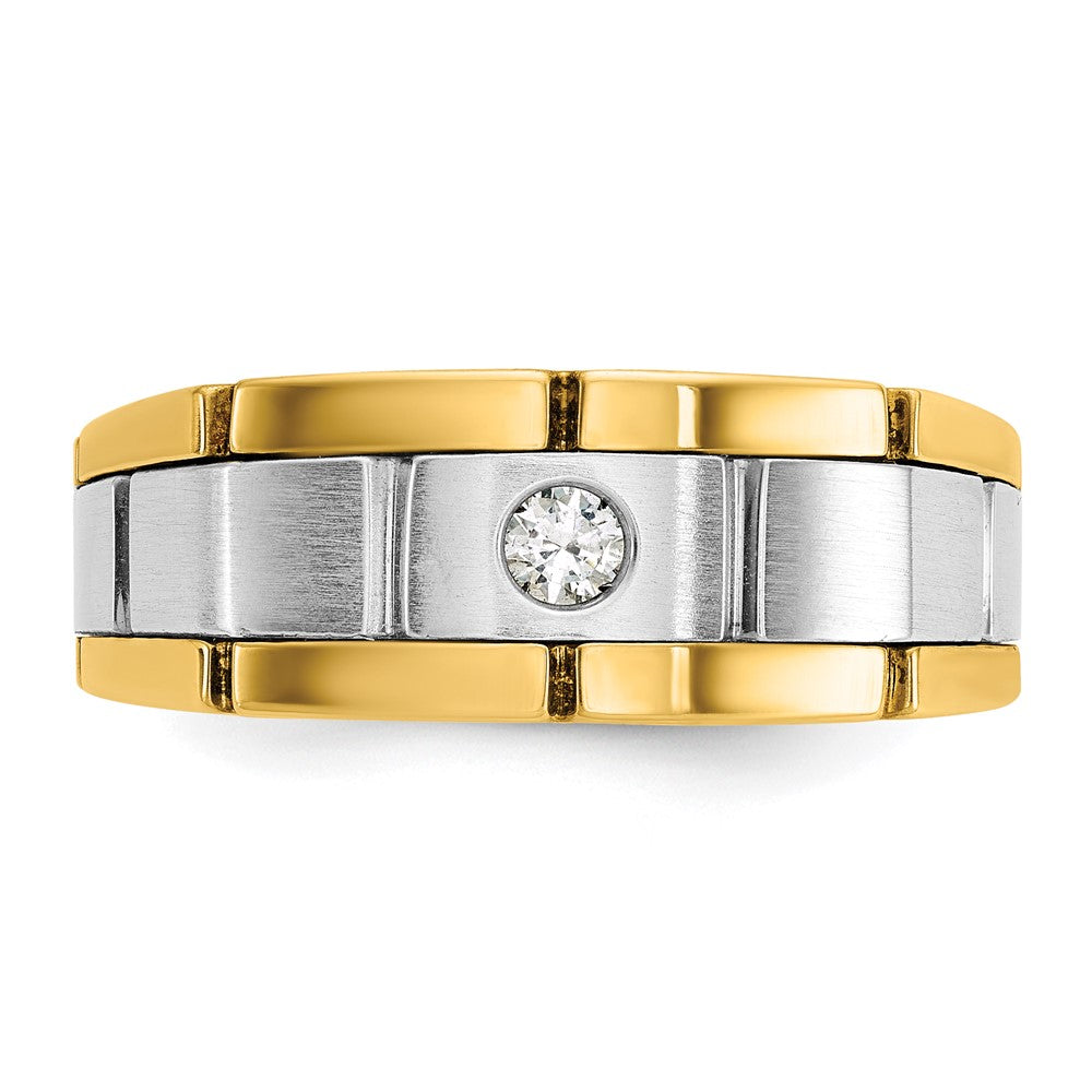 14K Bicolor-Gold Herren-Ring, poliert und satiniert, mit 0,10K Diamant, komplett besetzt