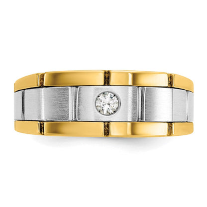14K Bicolor-Gold Herren-Ring, poliert und satiniert, mit 0,10K Diamant, komplett besetzt