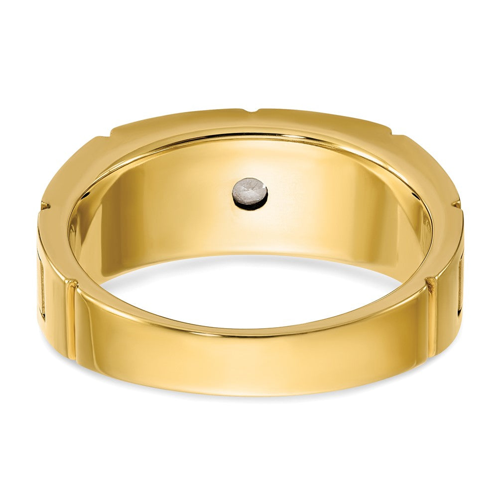14K Bicolor-Gold Herren-Ring, poliert und satiniert, mit 0,10K Diamant, komplett besetzt