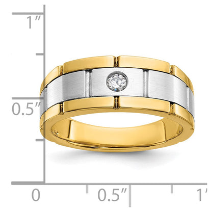 14K Bicolor-Gold Herren-Ring, poliert und satiniert, mit 0,10K Diamant, komplett besetzt