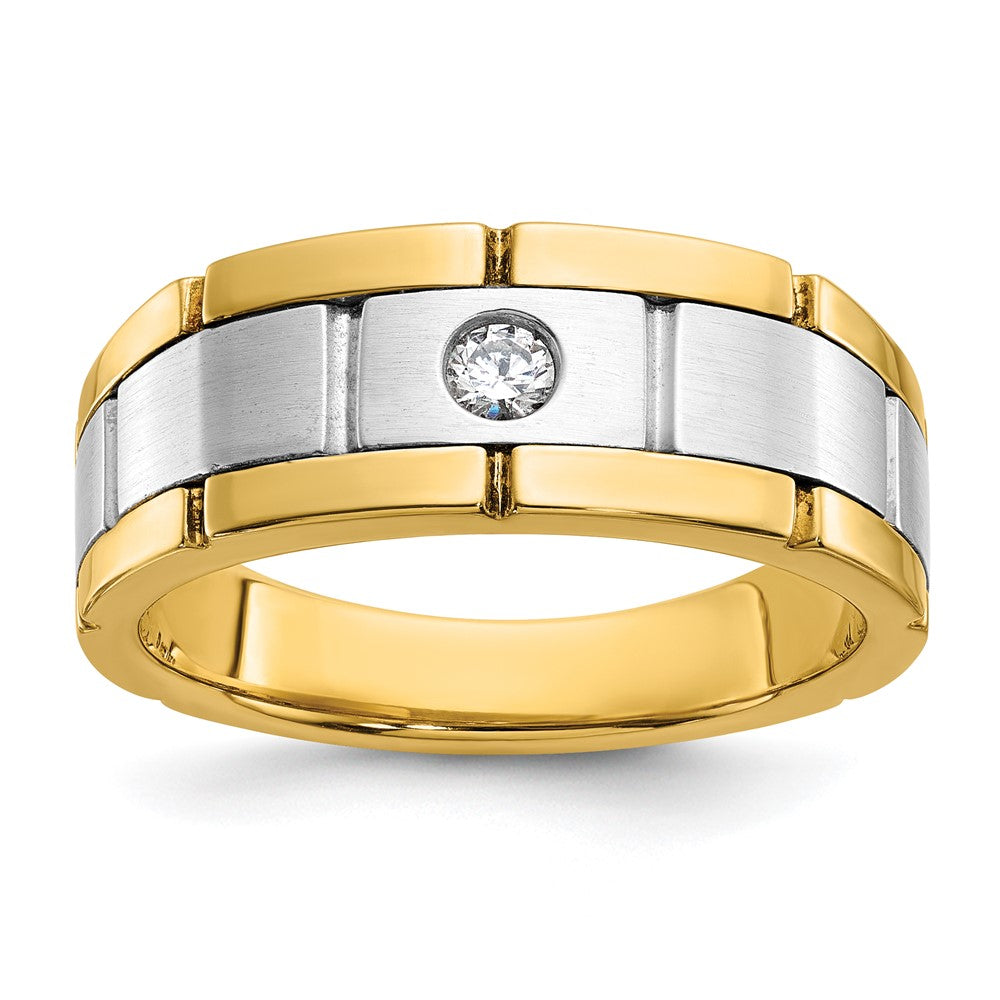14K Bicolor-Gold Herren-Ring, poliert und satiniert, mit 0,10K Diamant, komplett besetzt