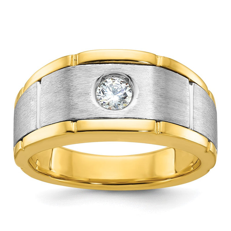 10K Bicolor Ibgoodman Herren Poliert und Satiniert Diamant Komplett Ring