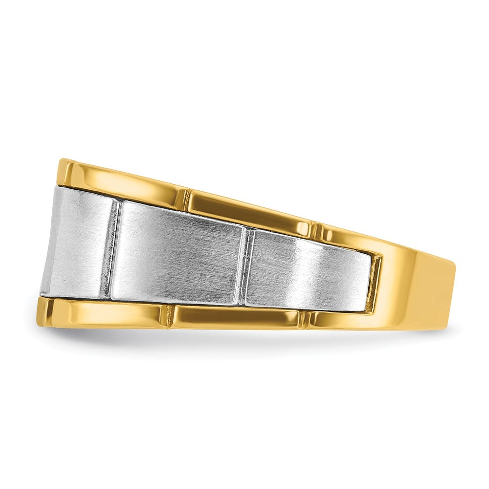 14K Bicolor Gold Herren-Ring, poliert und satiniert, mit 0,25 ct. Diamanten, komplett besetzt
