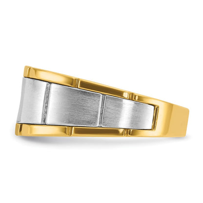 14K Bicolor Gold Herren-Ring, poliert und satiniert, mit 0,25 ct. Diamanten, komplett besetzt
