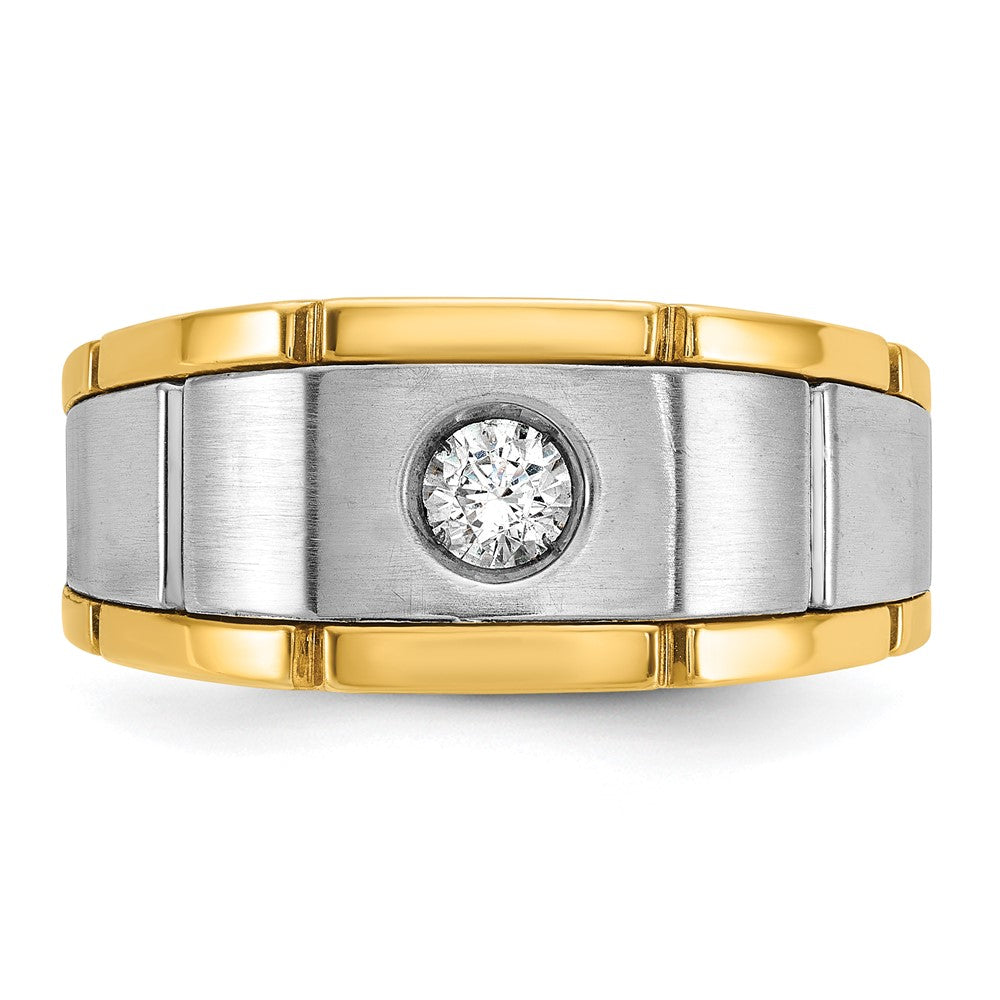 14K Bicolor Gold Herren-Ring, poliert und satiniert, mit 0,25 ct. Diamanten, komplett besetzt