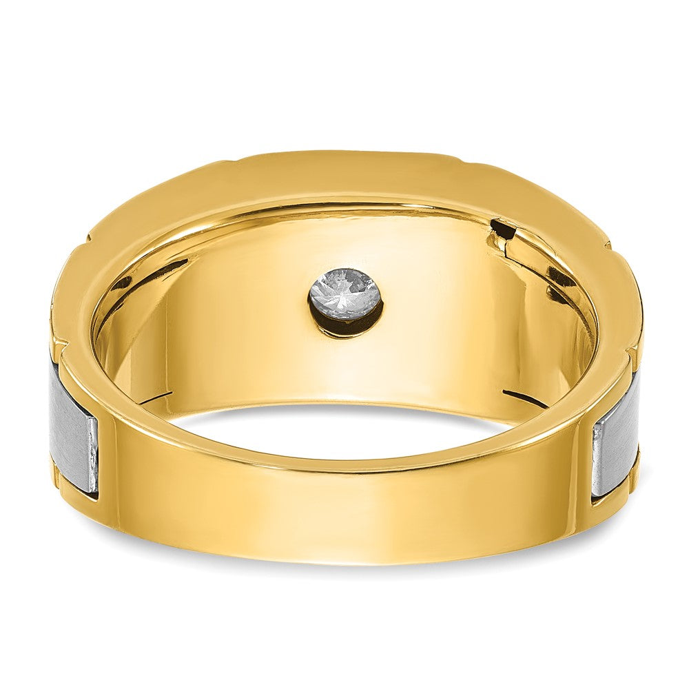 14K Bicolor Gold Herren-Ring, poliert und satiniert, mit 0,25 ct. Diamanten, komplett besetzt