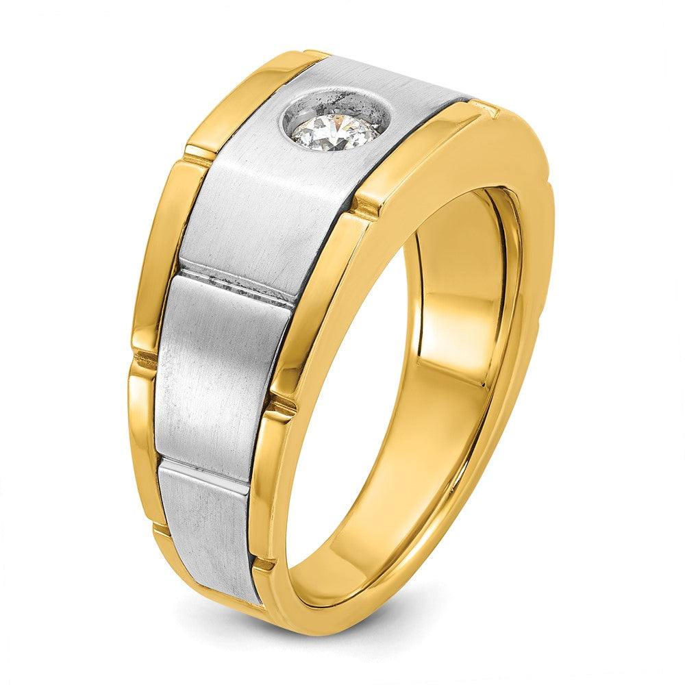 14K Bicolor Gold Herren-Ring, poliert und satiniert, mit 0,25 ct. Diamanten, komplett besetzt
