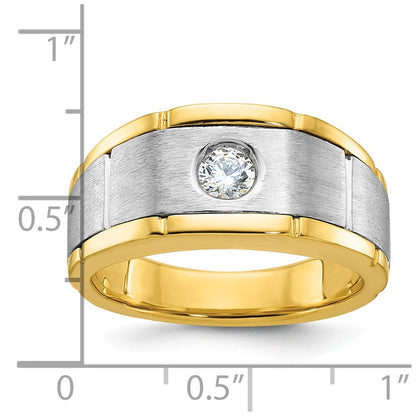 14K Bicolor Gold Herren-Ring, poliert und satiniert, mit 0,25 ct. Diamanten, komplett besetzt