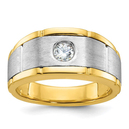 14K Bicolor Gold Herren-Ring, poliert und satiniert, mit 0,25 ct. Diamanten, komplett besetzt