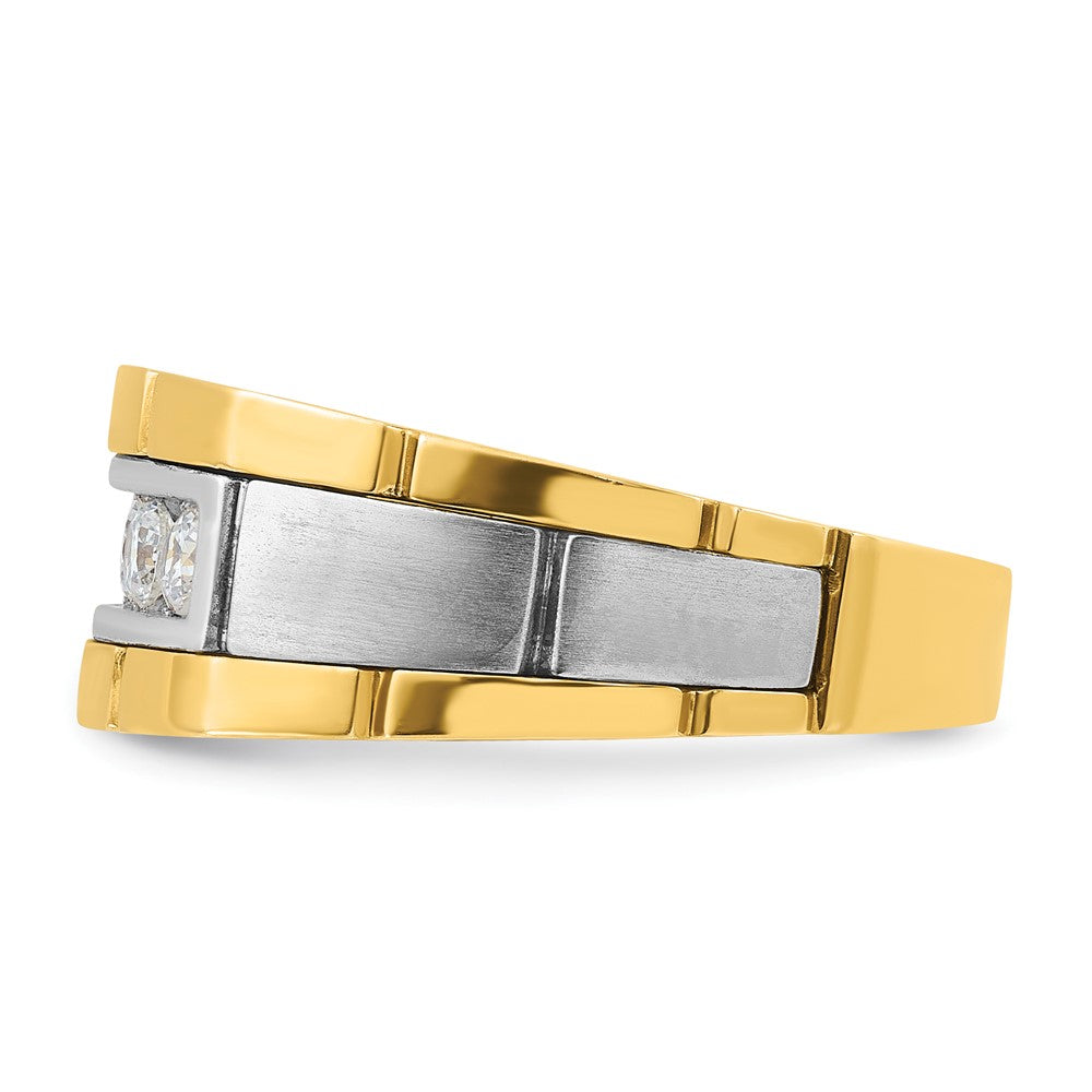 14K Bicolor-Gold Herren Ring, poliert und satiniert, mit 0,5K Diamanten besetzt