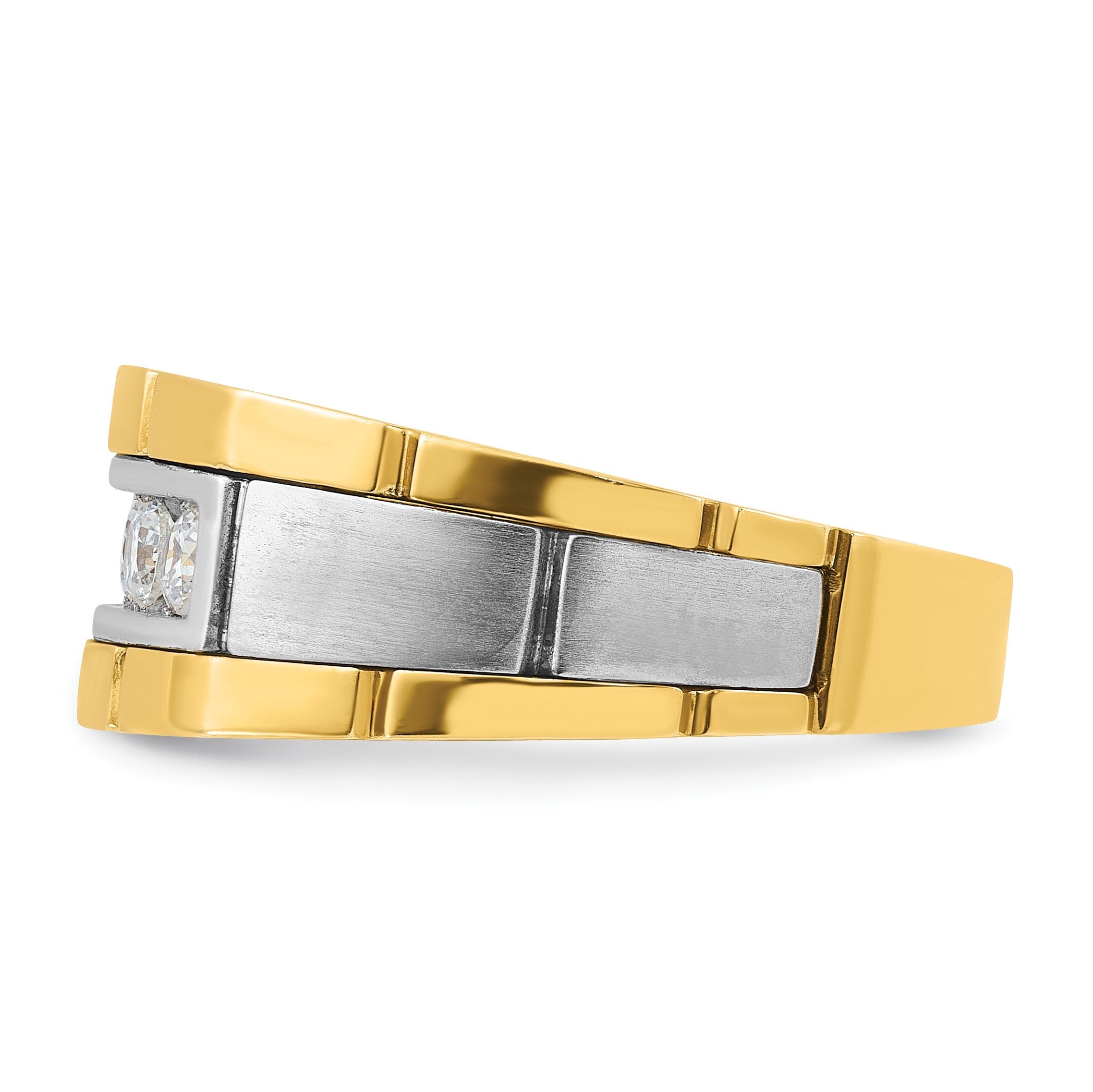14K Bicolor-Gold Herren Ring, poliert und satiniert, mit 0,5K Diamanten besetzt