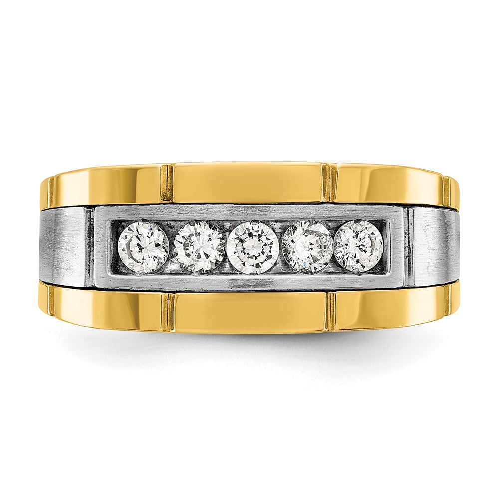 14K Bicolor Fünf-Stein-Ring für Herren mit 0,5 ct. Labor-gezüchteten Diamanten, VS/SI+ G+, poliert und satiniert