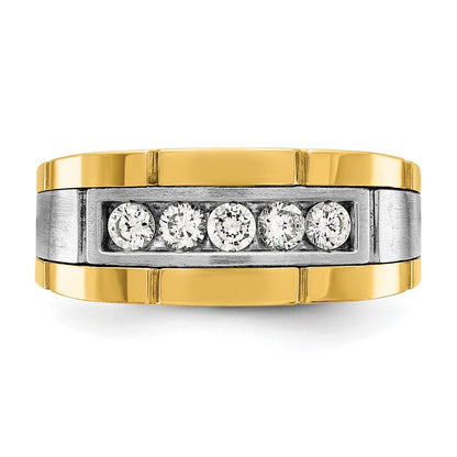 14K Bicolor Fünf-Stein-Ring für Herren mit 0,5 ct. Labor-gezüchteten Diamanten, VS/SI+ G+, poliert und satiniert
