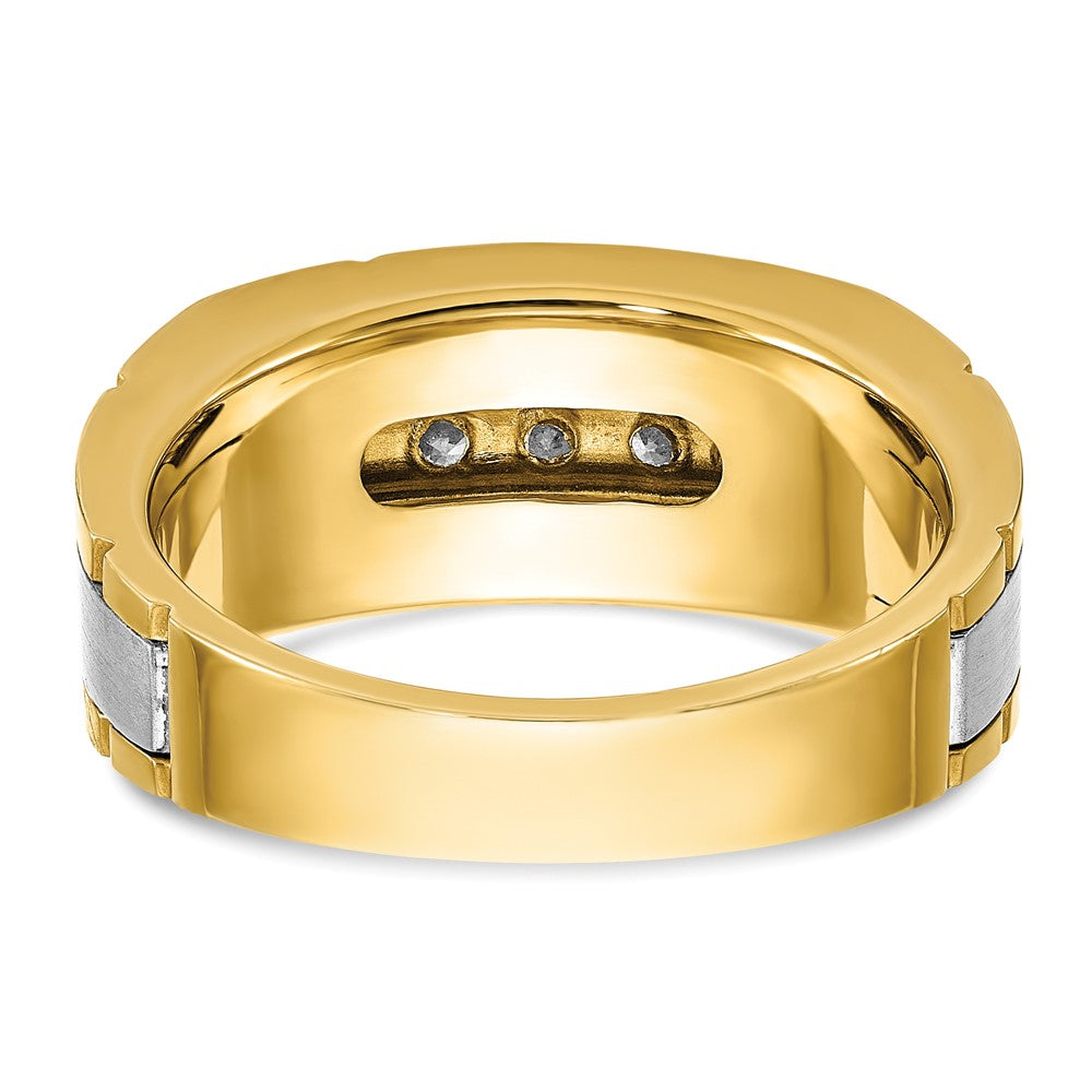 14K Bicolor-Gold Herren Ring, poliert und satiniert, mit 0,5K Diamanten besetzt