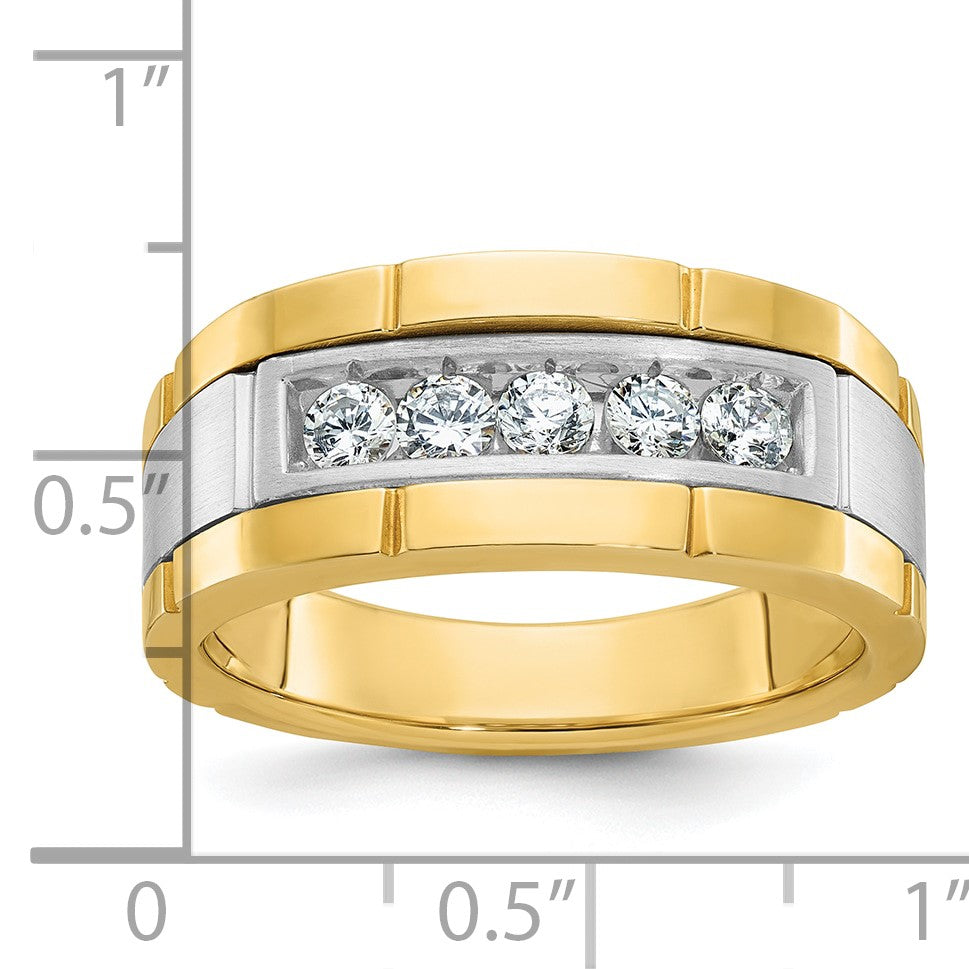 14K Bicolor-Gold Herren Ring, poliert und satiniert, mit 0,5K Diamanten besetzt